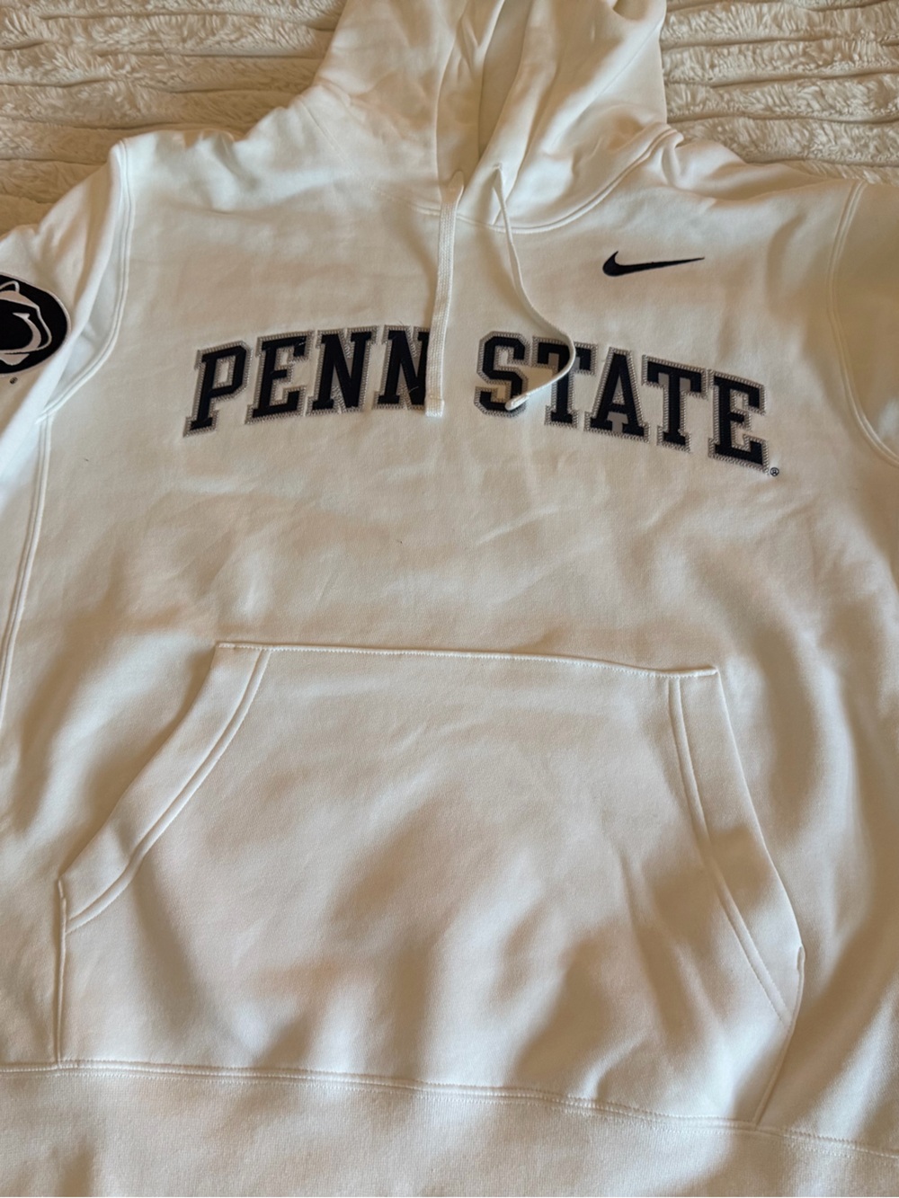 Nike White Penn State Crewneck Hoodie with Navy Accents